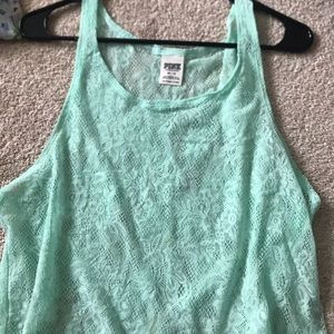 Cute summer mint lace Pink tank top/muscle tee